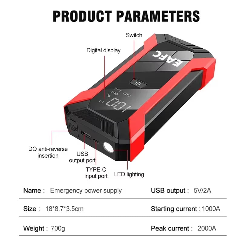 2000A/1200A/1000A Car Jump Starter Portable 6L/4L Power Bank Emergency Car Booster Device Car Charger Starting for SUV Truck